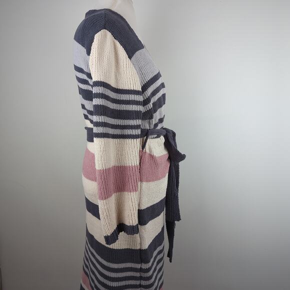 ACOA Cream Gray Pink Color Block Chenille Duster Cardigan Wrap Sweater Size XL - Picture 4 of 10